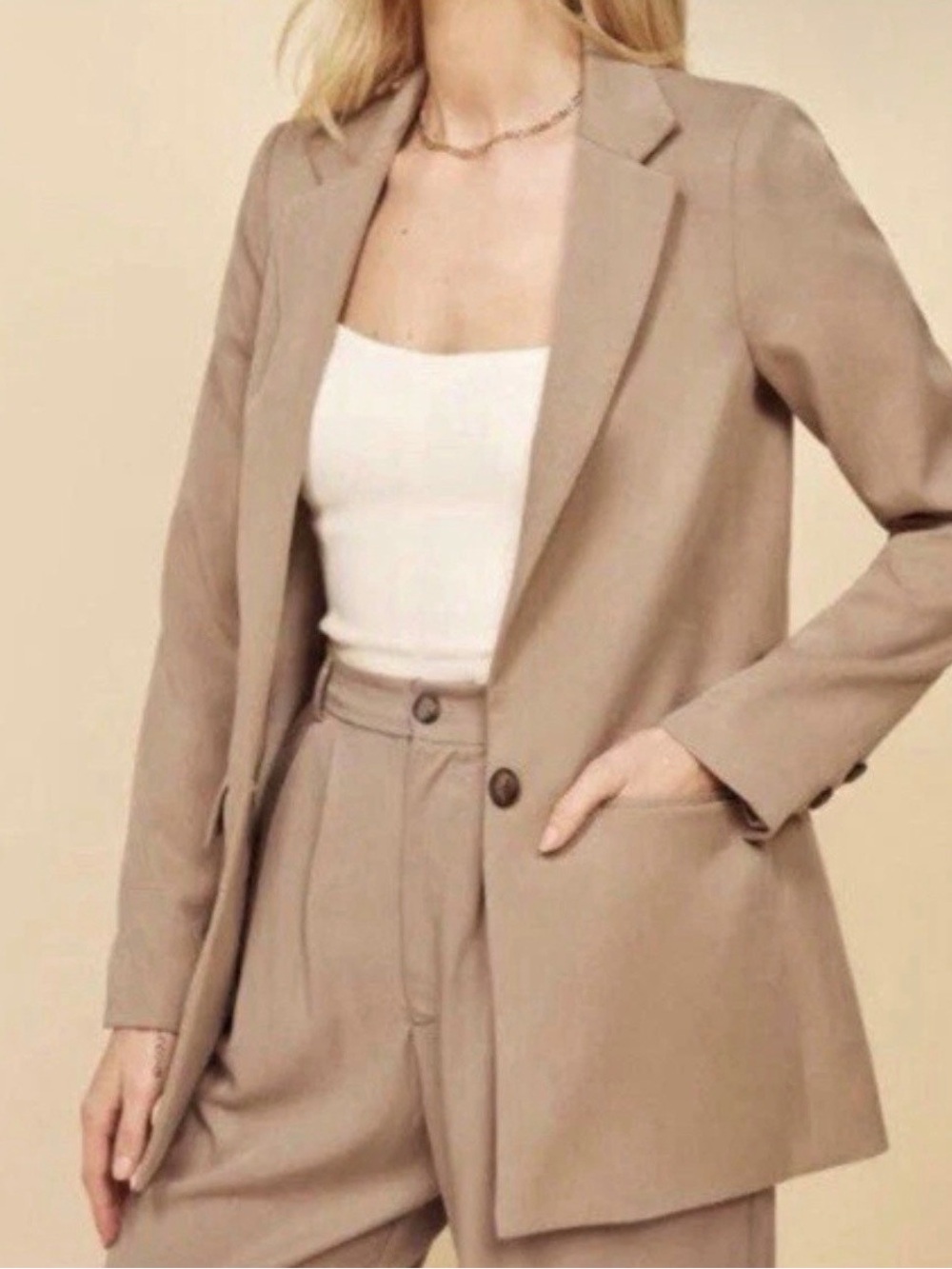 Reformation Beige Single-Button Blazer